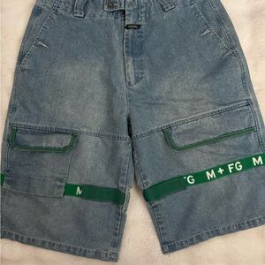 VINTAGE Marithe Francois Girbaud Jean Shorts Mens Baggy Sz 36 Shuttle Tape Green